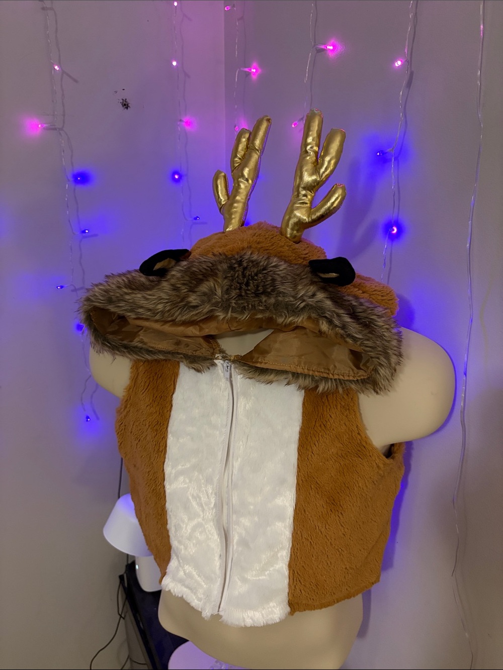 Kids Brown Reindeer Costume Vest with Gold Antlers